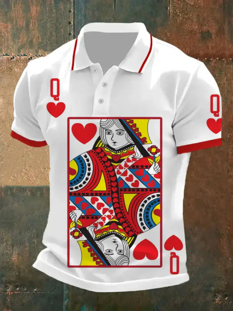 Men’s Retro Poker Pattern Casual Short Sleeve Polo Shirt A / S