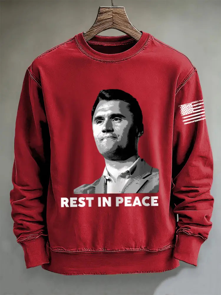 Men’s RIP Charlie Kirk Print Crew Neck Sweatshirt Red / S