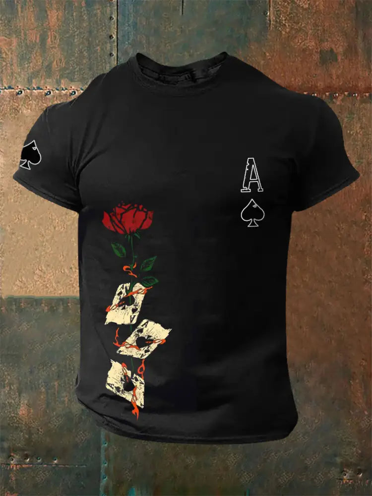 Men’s Rose Poker Ace of Spades T-shirts Black / S