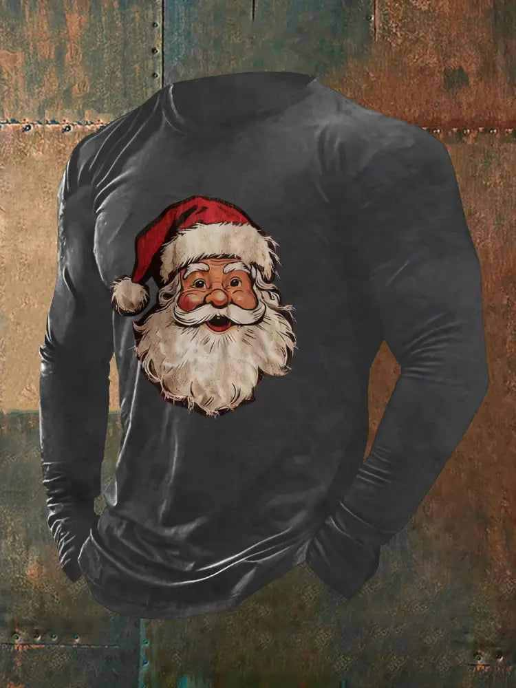 Men’s Santa Claus Print Casual T-shirt Dark Gray / S