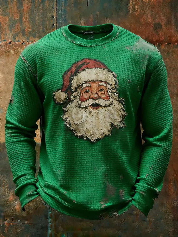 Men’s Santa Claus printed casual top Green / S