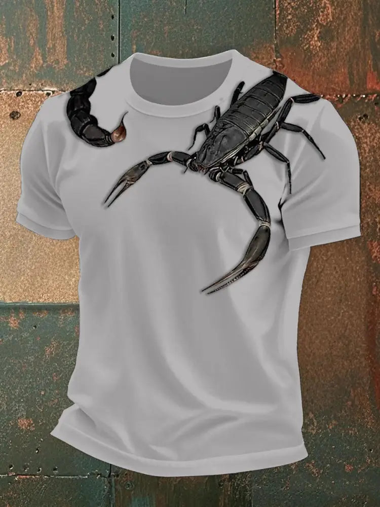 Men’s scorpion print casual t-shirts Gray / S
