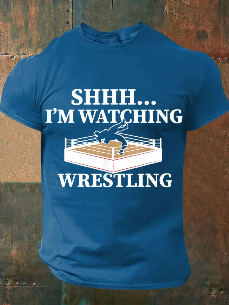 Men’s Shhh I’m Watching Wrestling T-shirts Blue / S