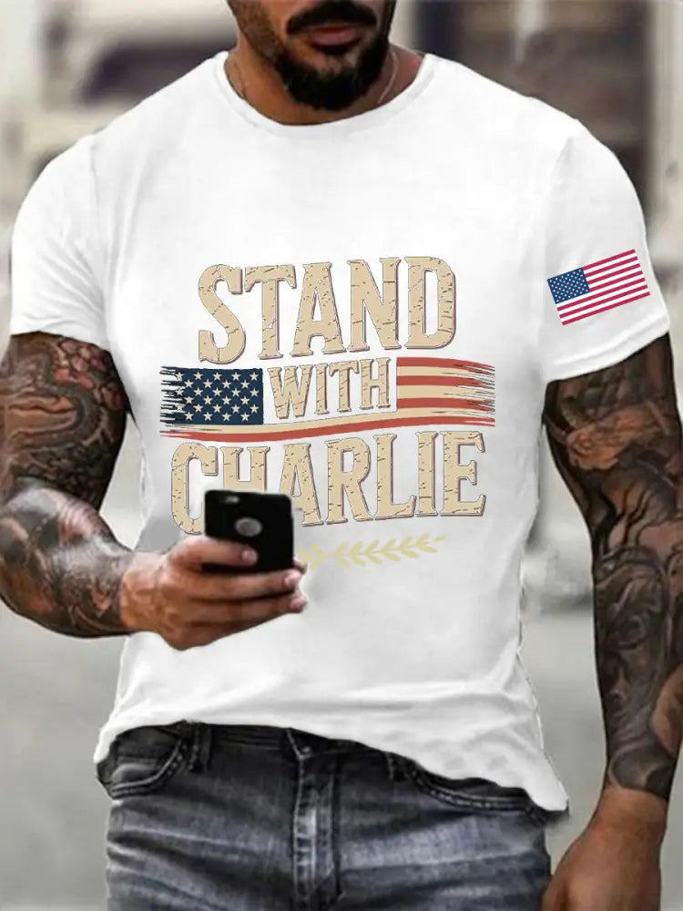 Men’s Stand With Charlie Kirk Printed T-shirt White / S