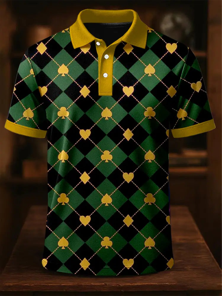Men’s Texas Hold’em Poker Printed Athletic Retro Style V-Neck Short Sleeves Polo-Shirt A / S