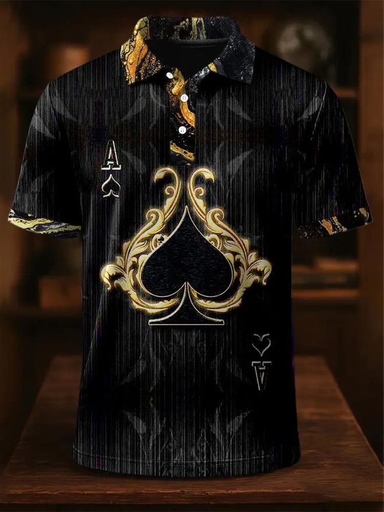 Men’s Texas Hold’em Poker Printed Athletic Retro Style V-Neck Short Sleeves Polo-Shirt A / S