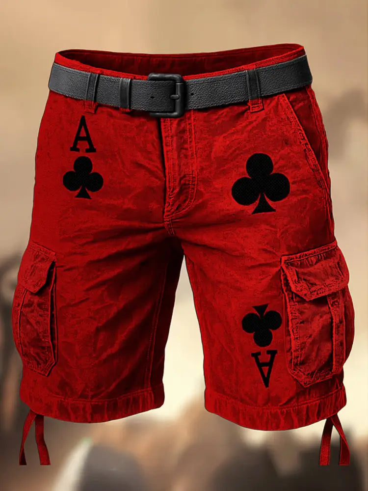 Men’s Texas Hold’em Poker Printed Texture Drawstring Pocket Casual Cargo Shorts A / M