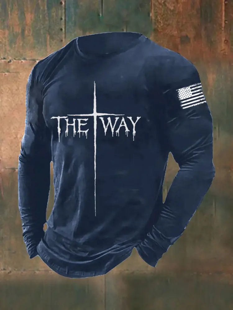 Men’s The Way Cross Long Sleeve T-shirt Navy Blue / S