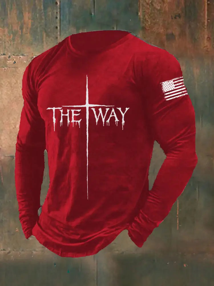 Men’s The Way Cross Long Sleeve T-shirt Red / S
