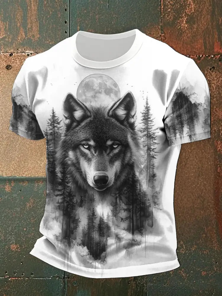 Men’s Timber Wolf Printed Casual T-Shirts Black And White / S