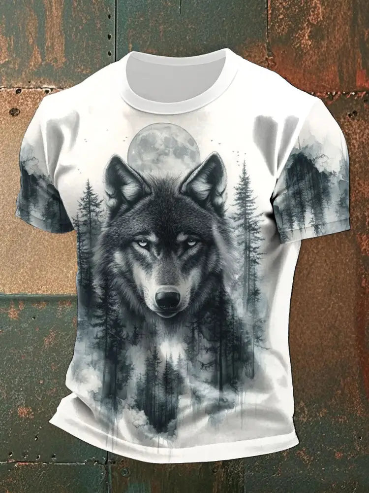 Men’s Timber Wolf Printed Casual T-Shirts Blue-Green / S