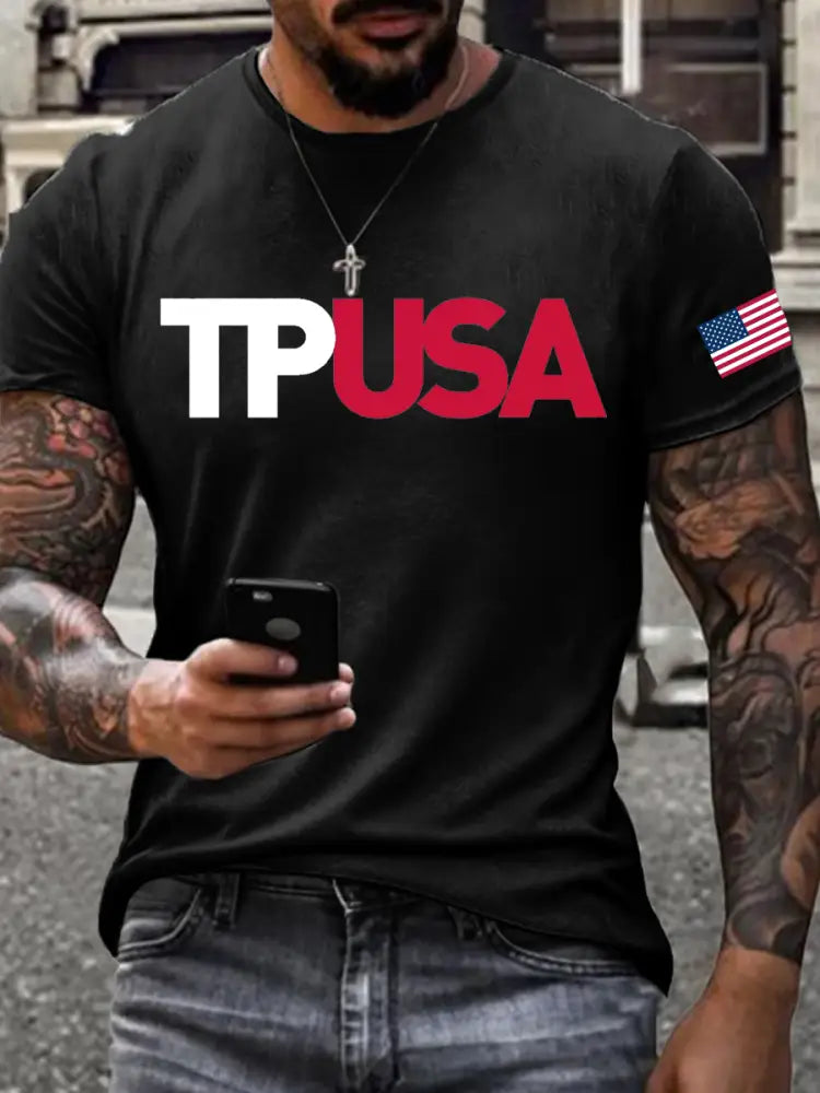 Men’s TPUSA Printed imitation cotton short-sleeved T-shirt Black / S