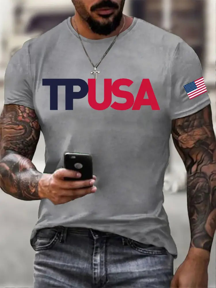 Men’s TPUSA Printed imitation cotton short-sleeved T-shirt Light Gray / S