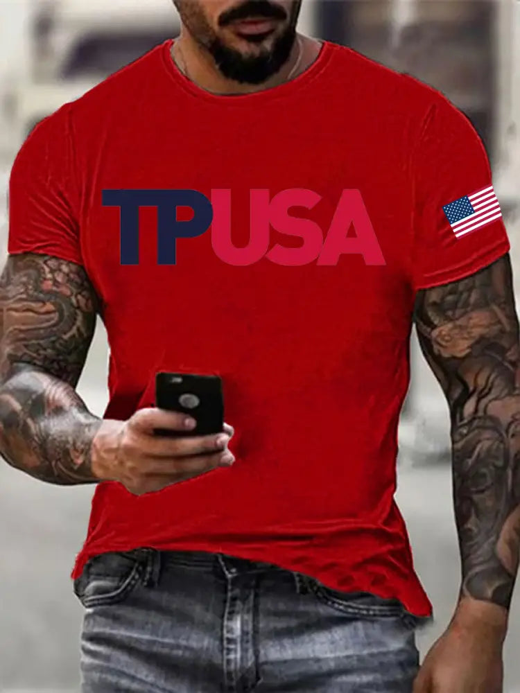 Men’s TPUSA Printed imitation cotton short-sleeved T-shirt Pure Red / S