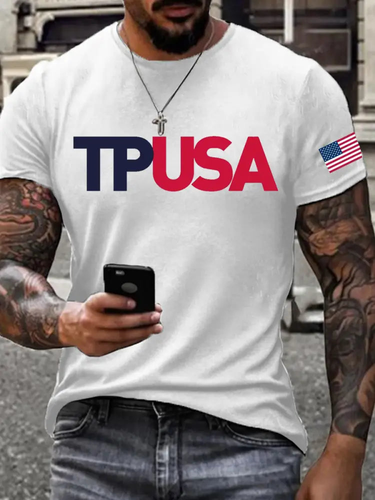 Men’s TPUSA Printed imitation cotton short-sleeved T-shirt White / S