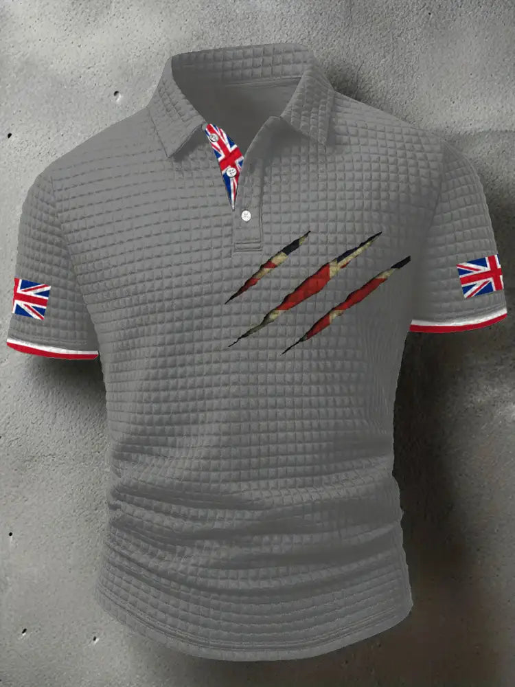 Men’s UK Flag Art Printed Casual Tops Light Gray / S