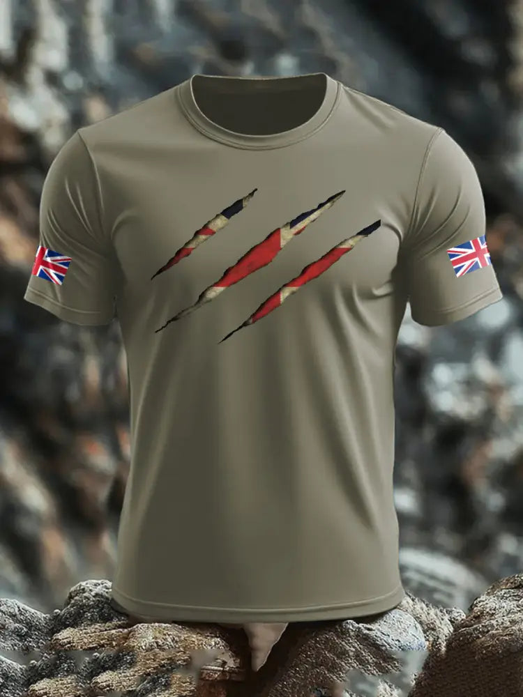 Men’s UK Flag Skull Printed T shirt Army Green / S