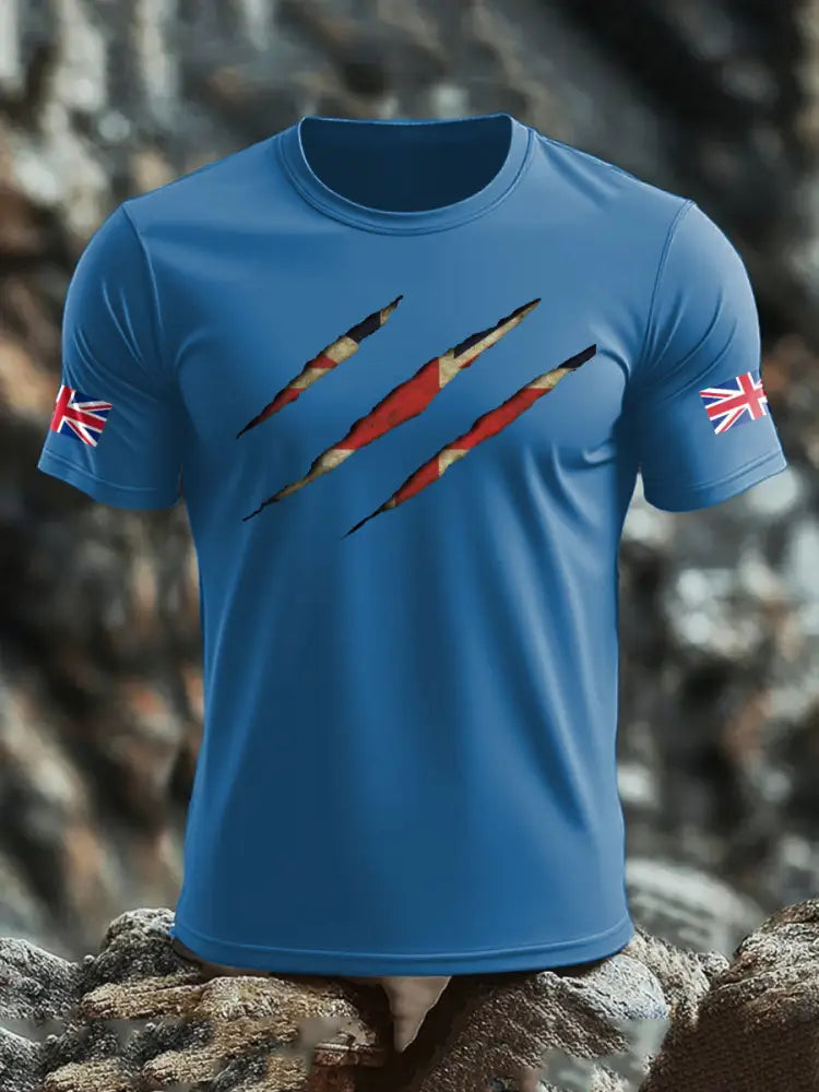 Men’s UK Flag Skull Printed T shirt Blue / S
