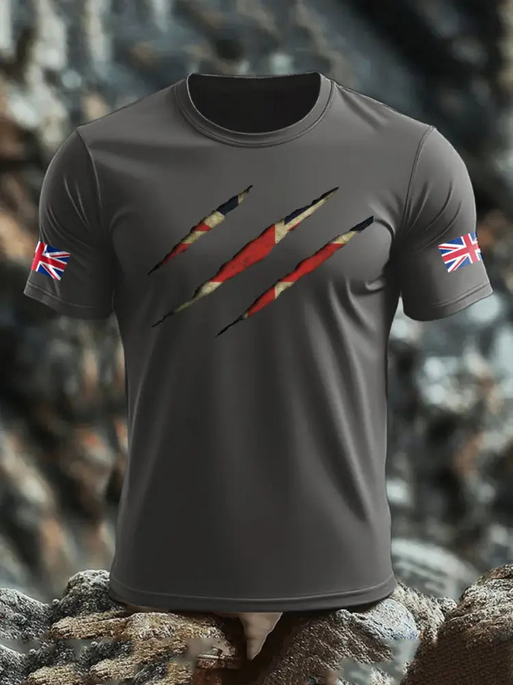 Men’s UK Flag Skull Printed T shirt Dark Gray / S