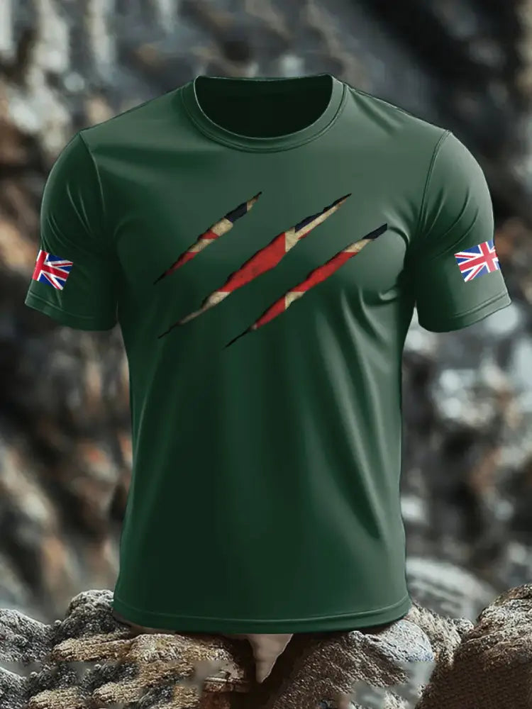 Men’s UK Flag Skull Printed T shirt Dark Green / S