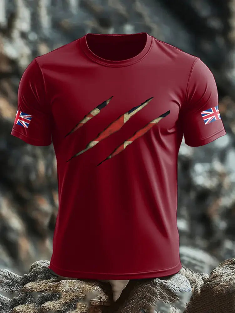 Men’s UK Flag Skull Printed T shirt Deep Red / S