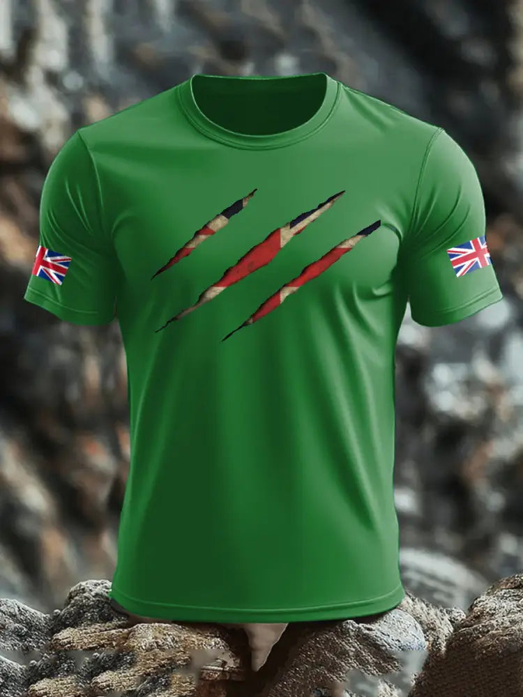 Men’s UK Flag Skull Printed T shirt Green / S