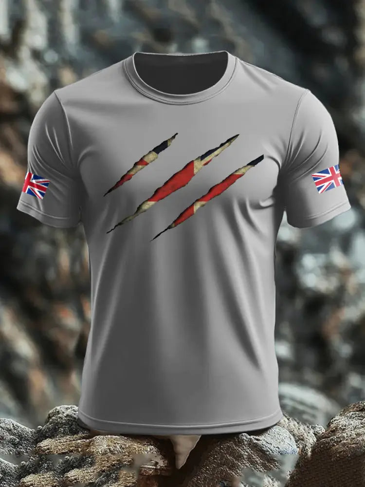 Men’s UK Flag Skull Printed T shirt Light Gray / S
