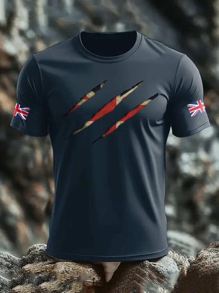 Men’s UK Flag Skull Printed T shirt Navy Blue / S