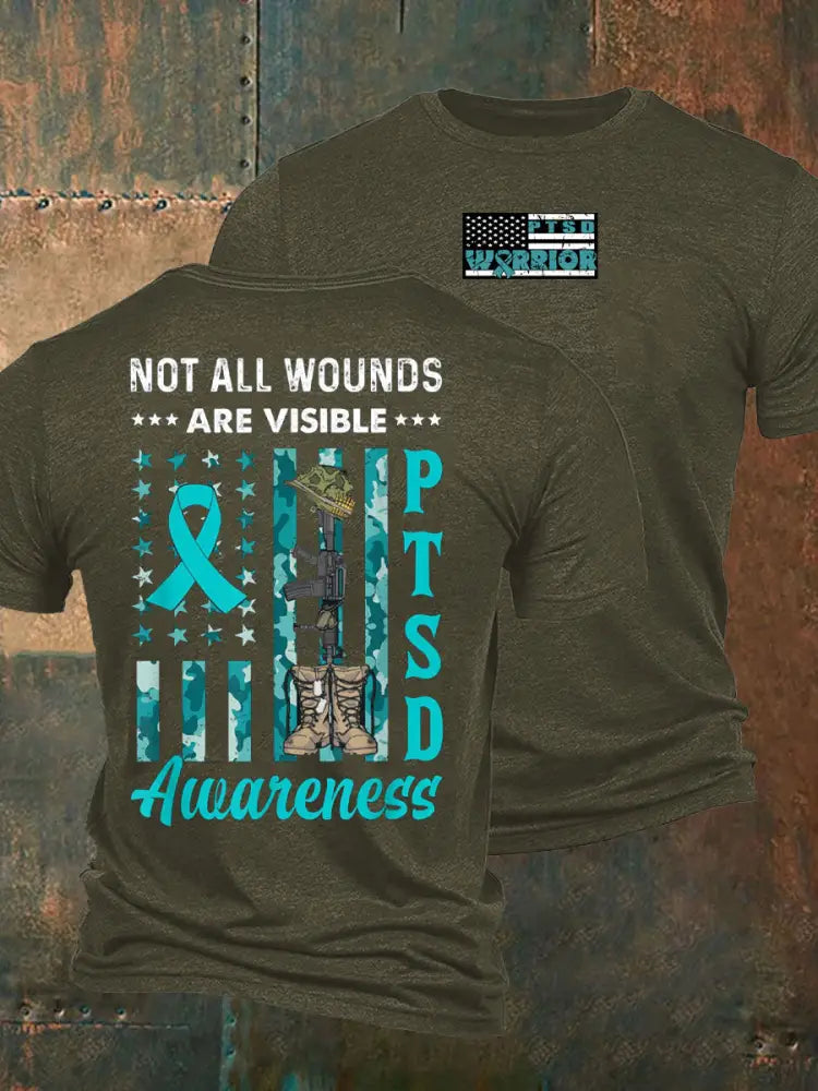 Men’s Veteran PTSD Awareness Printed T-shirt Army Green / S