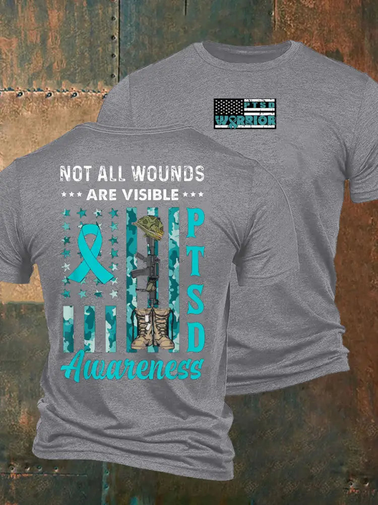 Men’s Veteran PTSD Awareness Printed T-shirt Light Gray / S