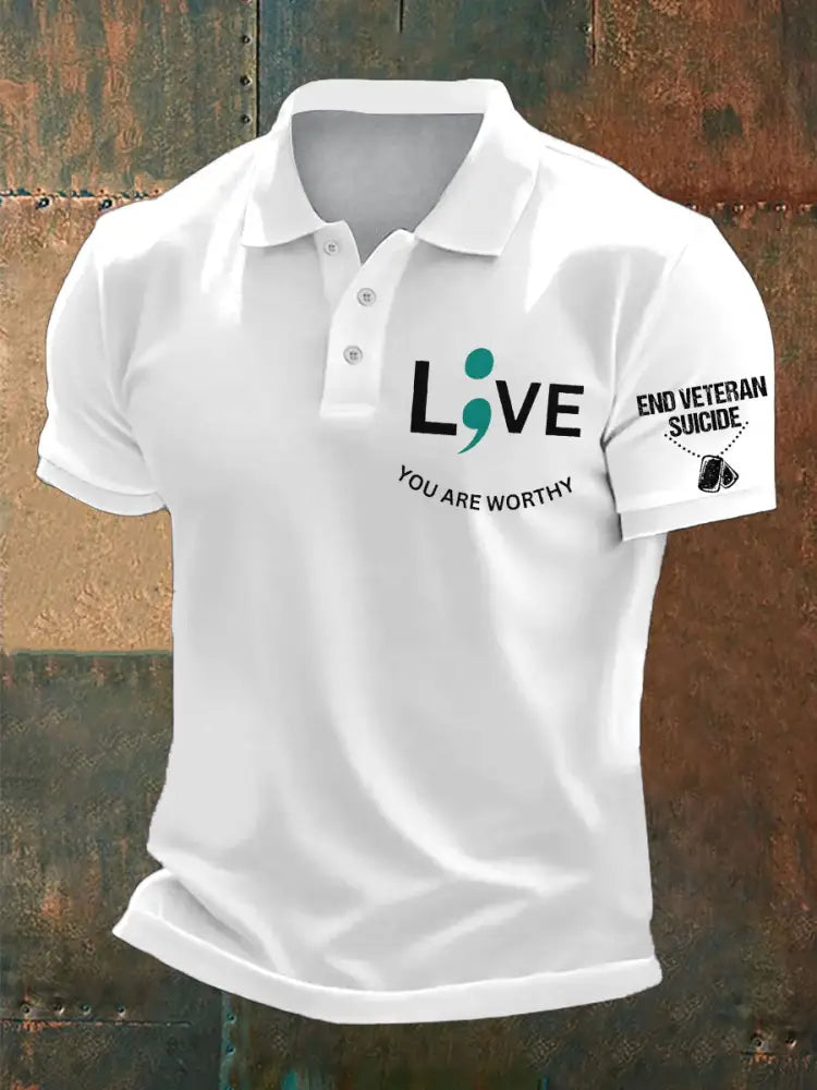 Men’s Veteran Suicide Lives Matter Printed Casual Tops White / S