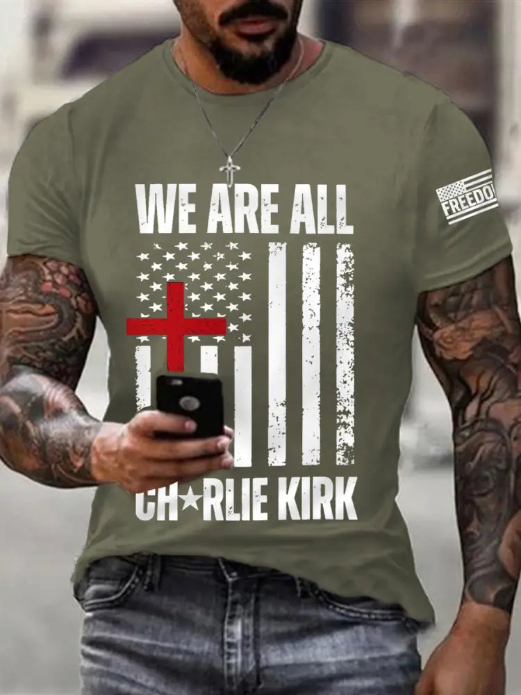 Men’s We Are All Charlie Kirk Army Now! R.I.P Charlie Kirk Tee Army Green / S