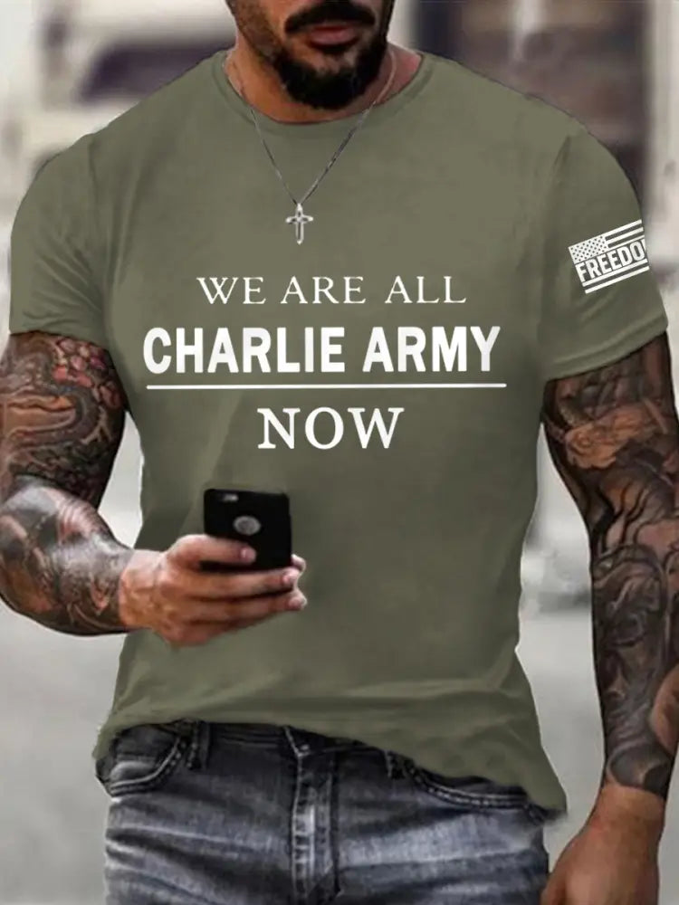 Men’s We Are All Charlie Kirk Now! R.I.P Charlie Kirk Tee Army Green / S