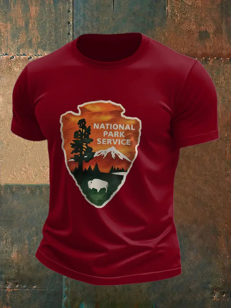 Men’s Wildfire National Park Servce Printed T-shirt Deep Red / S