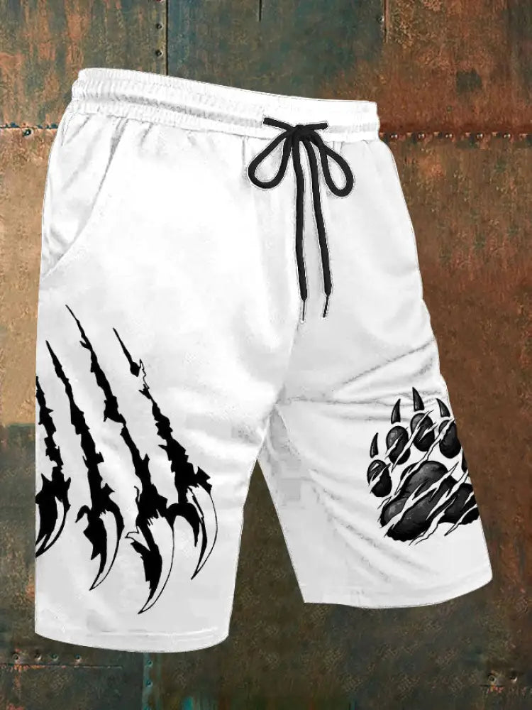 Men’s Wolf Claw Claw Scratch Print Casual Shorts White / S