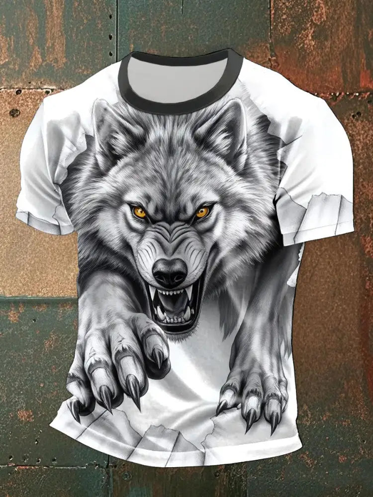 Men’s Wolf print casual T-shirts As picture / S