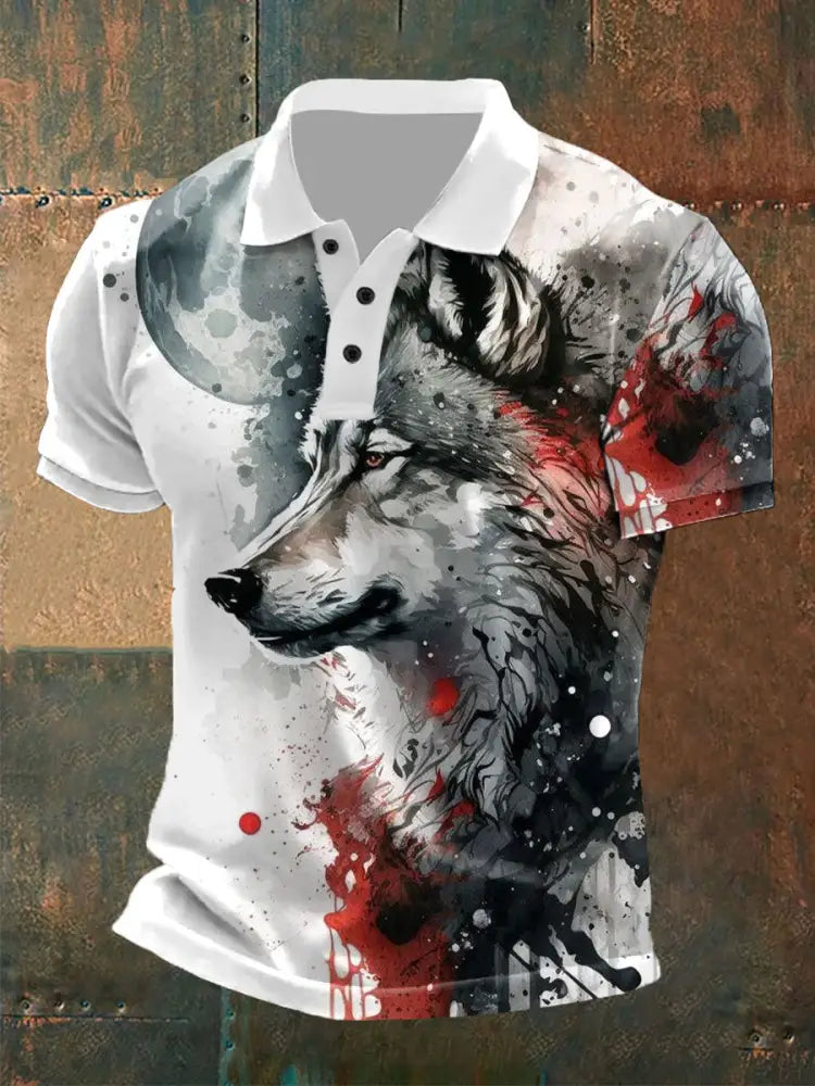 Men’s wolf print casual tops White / S