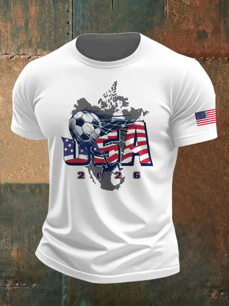 Men’s World Cup USA Printed Vintage Fashion Loose Short Sleeve T-Shirt White / S