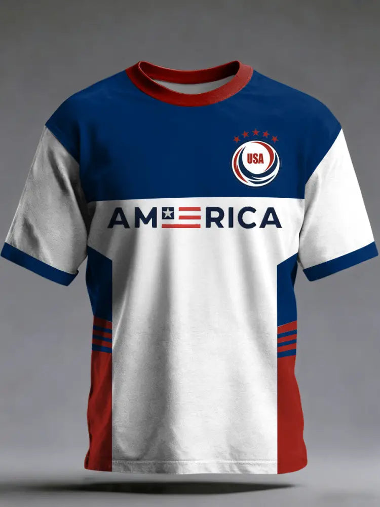 Men’s World Cup USA Printed Vintage Fashion Loose Short Sleeve T-Shirt White / S