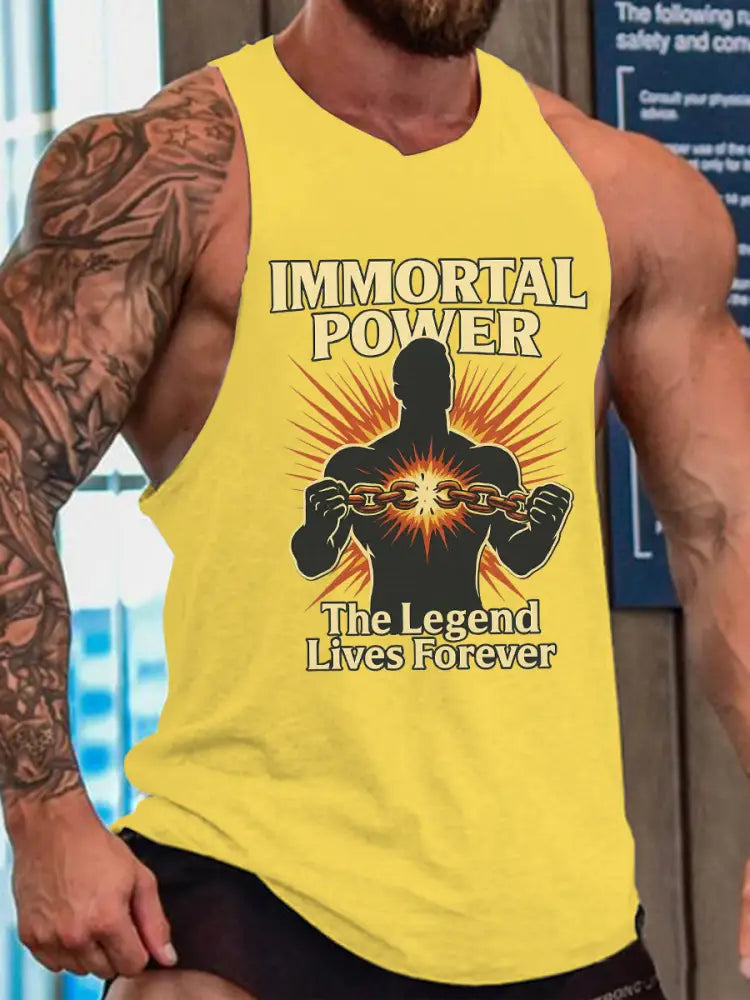 Men’s Wrestling Legend Printed Tank Top Yellow / S