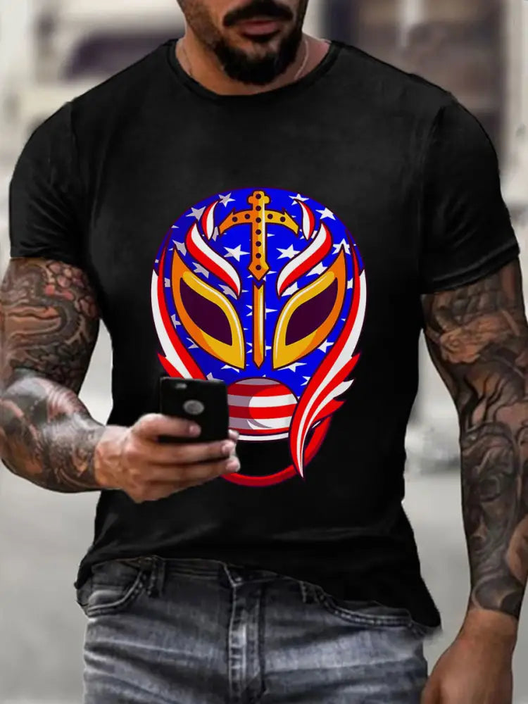 Men’s Wrestling Mask T-shirts Black / S