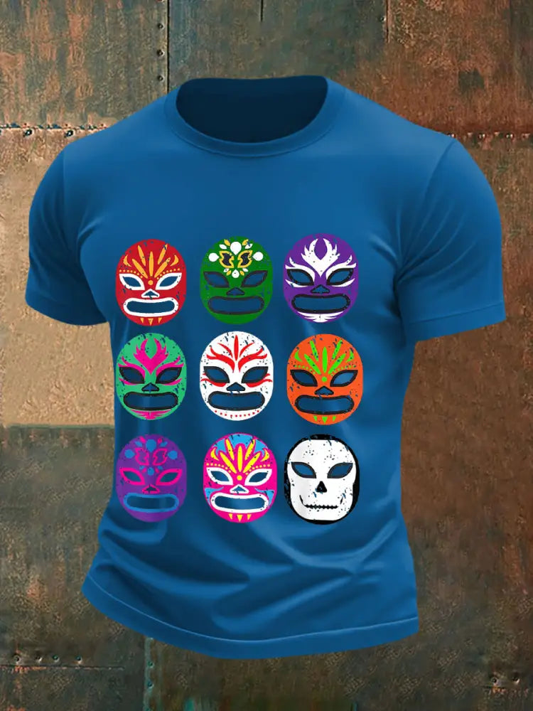 Men’s Wrestling Mask T-shirts Blue / S
