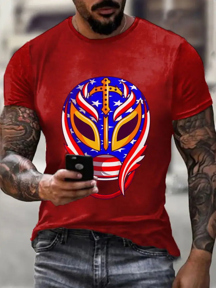 Men’s Wrestling Mask T-shirts Pure Red / S
