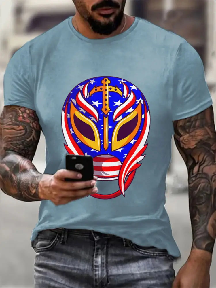 Men’s Wrestling Mask T-shirts Sky Blue / S