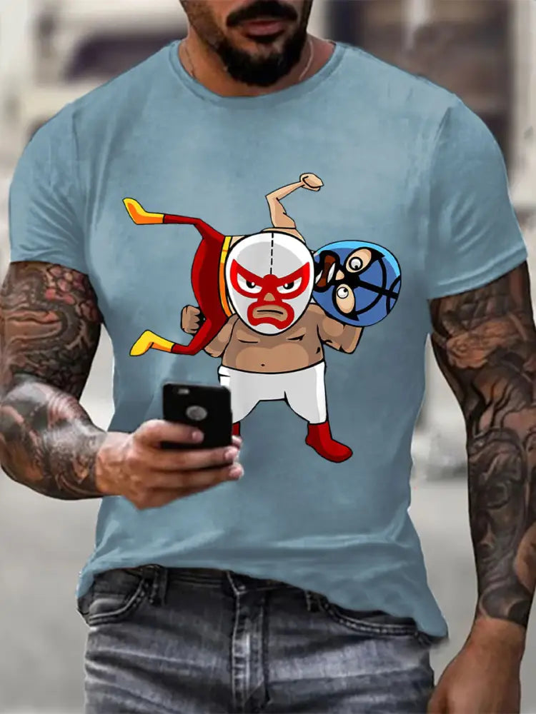 Men’s Wrestling Mask T-shirts Sky Blue / S
