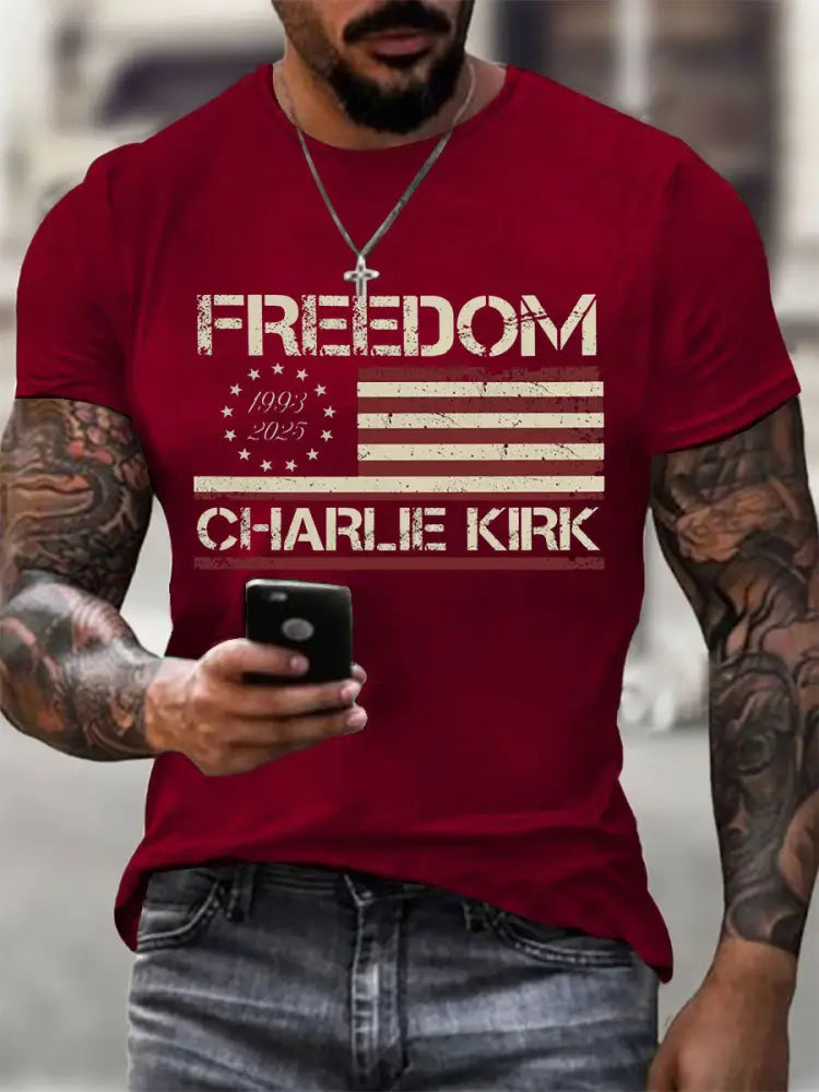 Men’sFreedom Charlie Kirk Short-sleeved T-shirt Deep Red / S