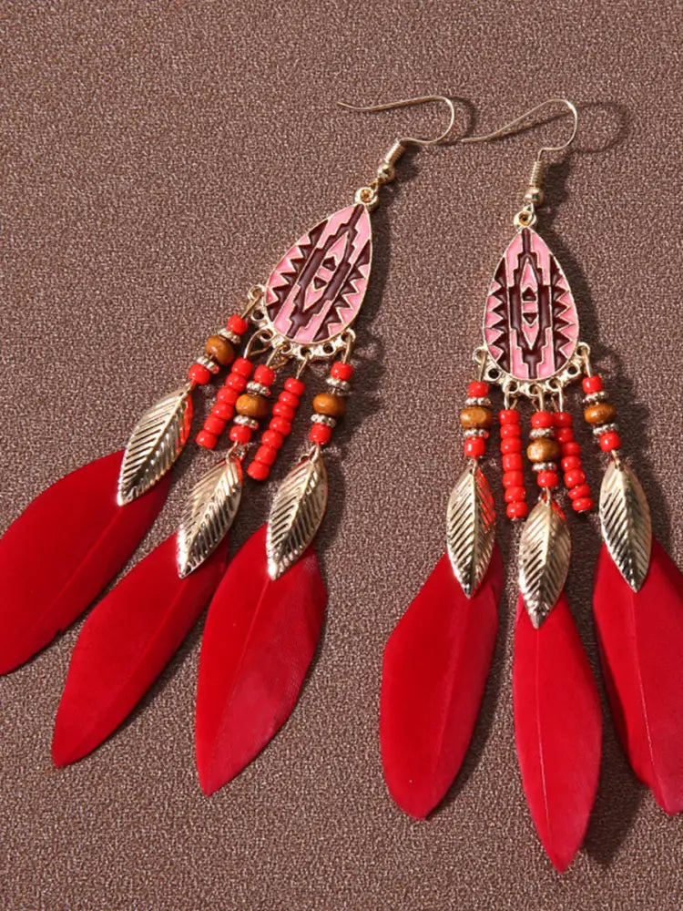 Native American feather earrings Red / JM