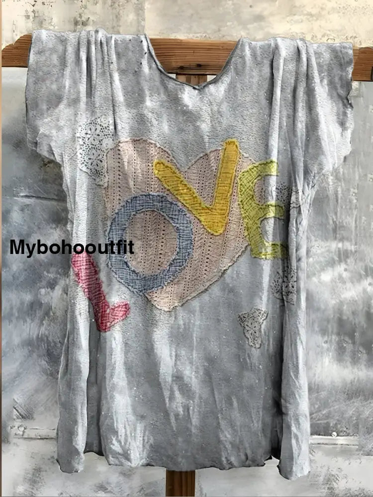 Retro Boho Floral Printed Crew-Neck Comfortable Cotton Casual T-Shirt A / S