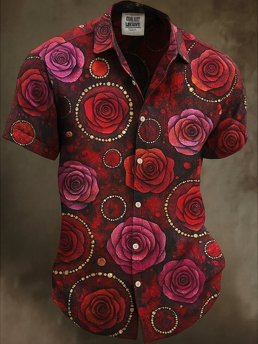 Retro Halloween Gothic Art Abstract Printed Cotton Vintage Casual 100% Cotton Short Sleeve Shirt