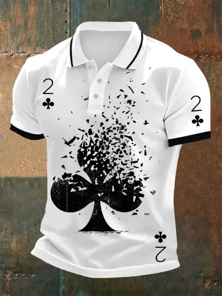 Texas Hold’Em Poker Graphic Printed Athletic Retro Style V-Neck Short Sleeves Polo-Shirt A / S